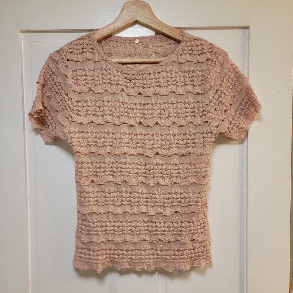 Free People FP One "Angelina" Ruffled Lace Tee - Size Medium